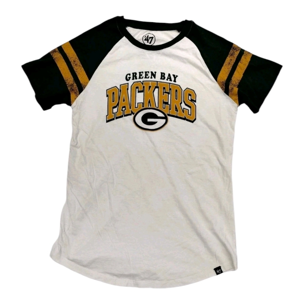 '47 Green Bay Packers Women's Cotton Raglan T-shirt Size Medium Logo Green White